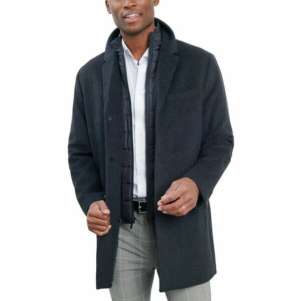 ɥե  㥱åȡ֥륾  Men's Wool-Blend Overcoat &Attached Vest New Charcoal