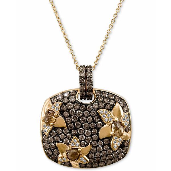 ルヴァン レディース ネックレス・チョーカー・ペンダントトップ アクセサリー Chocolate Diamond (2-1/4 ct. t.w.) & Vanilla Diamond (1/10 ct. t.w.) Pavé Flower 18" Pendant Necklace in 14k Rose Gold 14K Strawberry Gold Pendant