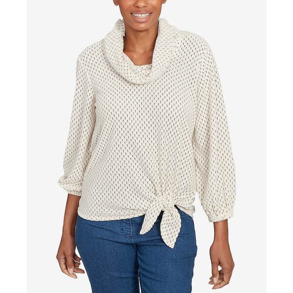 ルビーロード レディース カットソー トップス Plus Size Honeycomb Chenille Cowl Neck Top Ivory/Black(4)