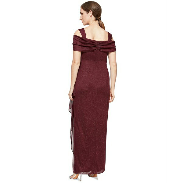 アレックスイブニングス レディース ワンピース トップス Alex s Cold-Shoulder Draped Metallic Gown, 4P-18 Fig