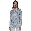 カールラガーフェルド レディース カットソー トップス Women's Satin Geo-Print Oversized Button-Front Top Chambray Blue(4)
