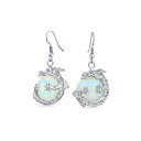 ブリング レディース ピアス&イヤリング アクセサリー Fashion Statement Rainbow Crystal Opalite Translucent Round Ball Dangle Orb Asian Dragon Earrings Silver Plated Beige(4)