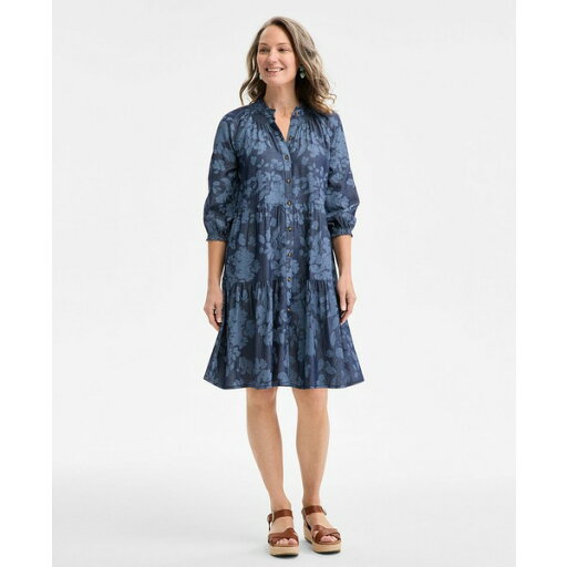スタイルアンドコー レディース ワンピース トップス Women's Floral Chambray 3/4-Sleeve Tiered Dress, Exclusively at Macy's Floral Indigo スタイルアンドコー レディース ワンピース トップス Women's Floral Chambray 3/4-Sleeve Tiered Dress, Exclusively at Macy's Floral Indigo