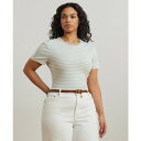 ラルフローレン レディース カットソー トップス Plus Size Striped Stretch Cotton Crewneck Tee Aqua Pearl Mascarpone Cream(4)