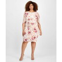 コネクテッド レディース ワンピース トップス Plus Size Printed Cape-Sleeve Sheath Dress Cameo