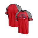 ファナティクス メンズ シャツ トップス Men's Heather Red Minnesota Twins Utility Two-Stripe Raglan Tri-Blend T-shirt Heather Red(4)