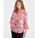 スタイルアンドコー レディース カットソー トップス Women's Printed Pintuck Ruffle Sleeve Top, Created for Macy's Multi Floral(4)
