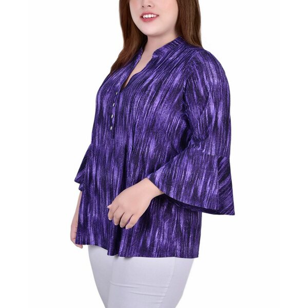 ニューヨークコレクション レディース カットソー トップス Plus Size Pleat Front Y-Neck Top Purple Stripe