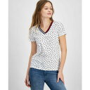 トミー ヒルフィガー レディース カットソー トップス Women's Dot-Print Signature V-Neck Top Bright White