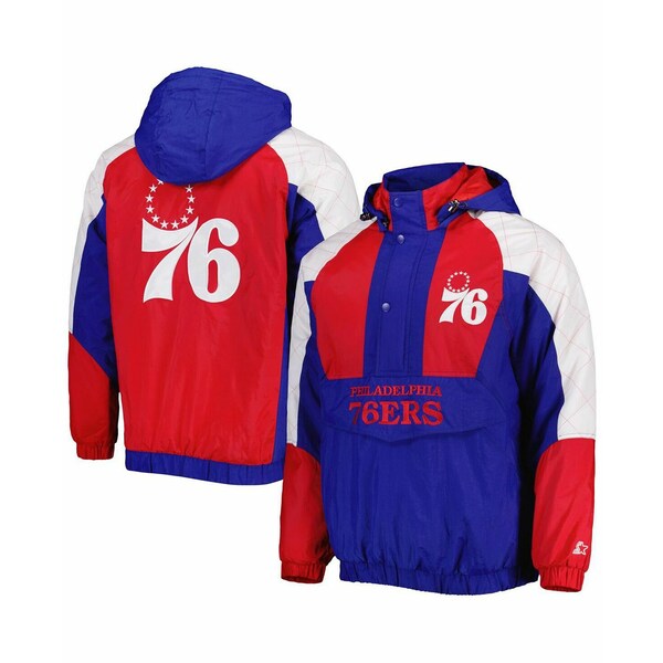 スターター メンズ ジャケット&ブルゾン アウター Men's Royal Philadelphia 76ers Body Check Raglan Hoodie Half-Zip Jacket Royal