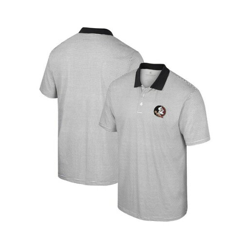 コロシアム メンズ シャツ トップス Men's White, Black Florida State Seminoles Print Stripe Polo Shirt White, Black コロシアム メンズ シャツ トップス Men's White, Black Florida State Seminoles Print Stripe Polo Shirt White, Black