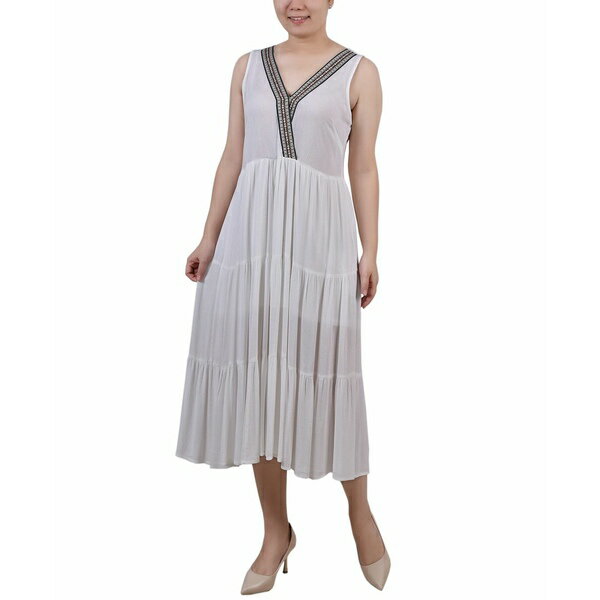 ニューヨークコレクション レディース ワンピース トップス Petite Sleeveless Surplice Tiered Dress White