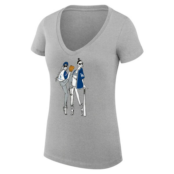 Х󥯥 ǥ T ȥåץ Los Angeles Dodgers GIII 4Her by Carl Banks Women's Baseball VNeck Fitted TShirt Heather Gray