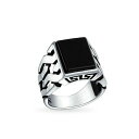 ブリング レディース リング アクセサリー Cuban Curb Link Chain Band Gemstone Rectangle Signet Ring For Men .925 Sterling Silver Handmade In Turkey Silver black