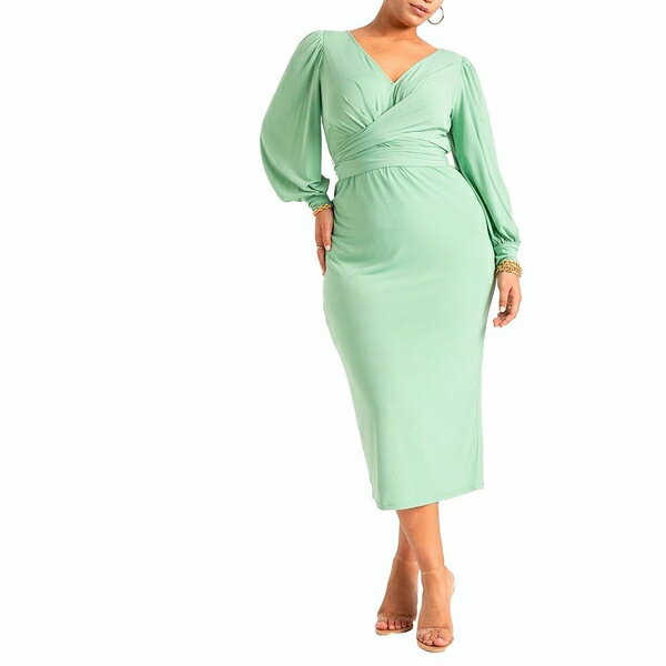 エロクイ レディース ワンピース トップス Women's Plus Size Cross Front Midi Dress Basil