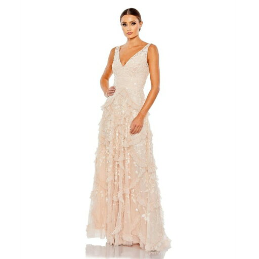 マックダガル レディース ワンピース トップス Women's Sequined Scallop Ruffle Tiered V-Neck Gown Blush マックダガル レディース ワンピース トップス Women's Sequined Scallop Ruffle Tiered V-Neck Gown Blush