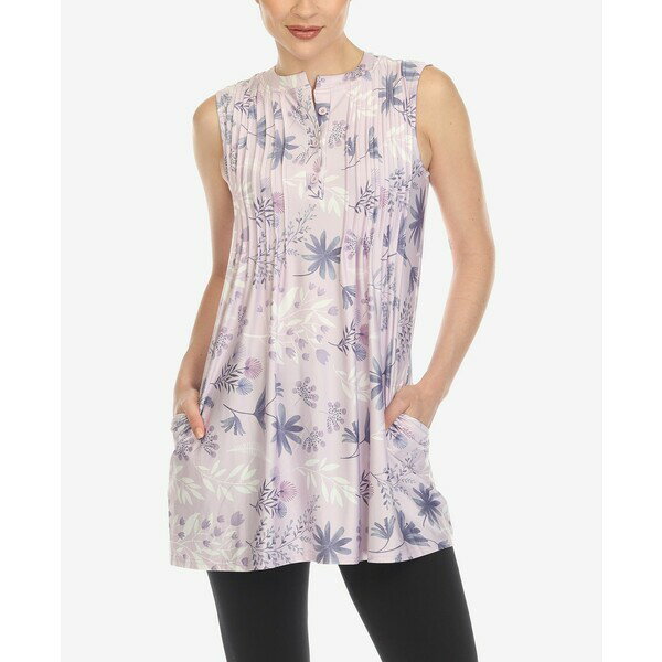 ホワイトマーク レディース カットソー トップス Women's Floral Sleeveless Tunic Top Lavender
