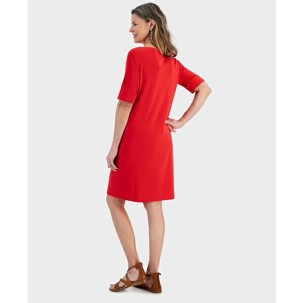 スタイルアンドコー レディース ワンピース トップス Women's Cotton Boat-Neck Elbow-Sleeve Dress, Created for Macy's Gumball Red