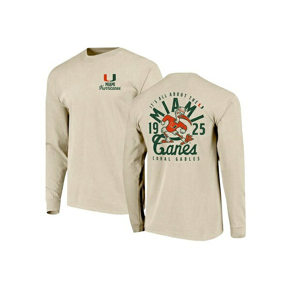 イメージワン メンズ Tシャツ トップス Men's Natural Miami Hurricanes Comfort Colors Mascot Overlay Long Sleeve T-Shirt Natural