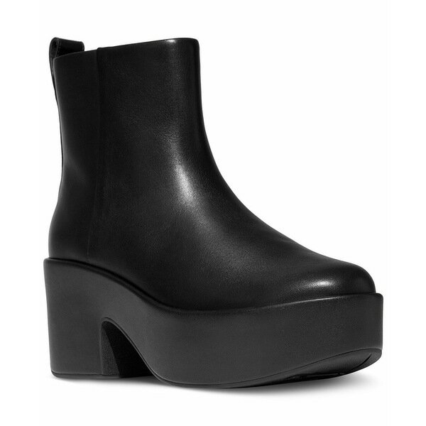 フィットフロップ レディース ブーツ シューズ Women's Platform Leather Heeled Ankle Booties All Black