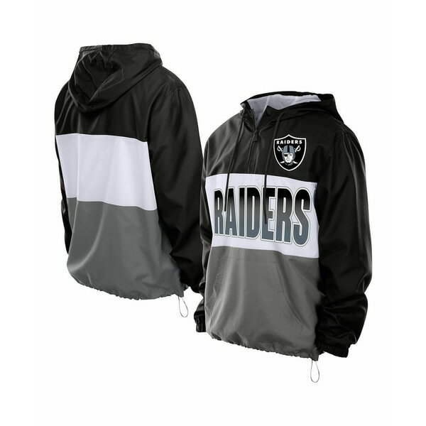 ニューエラ メンズ ジャケット＆ブルゾン アウター Men's Black Las Vegas Raiders Ripstop Quarter-Zip Hooded Windbreaker Black