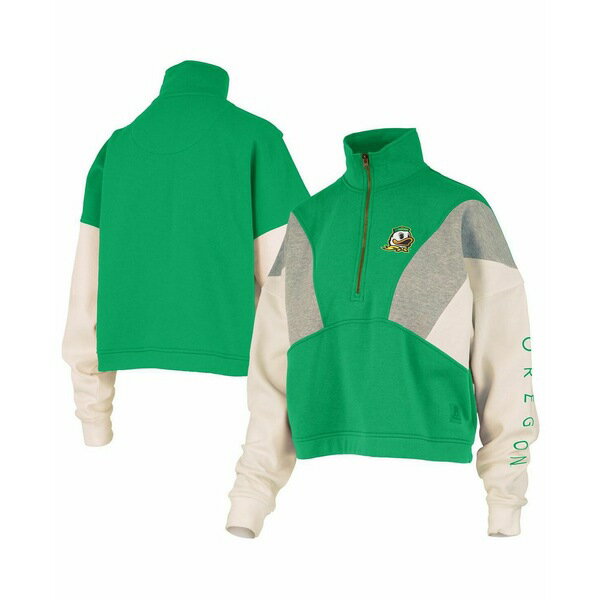プレスボックス レディース パーカー・スウェットシャツ アウター Women's Green Oregon Ducks Ferrara Color Block Quarter-Zip Sweatshirt Green(4)