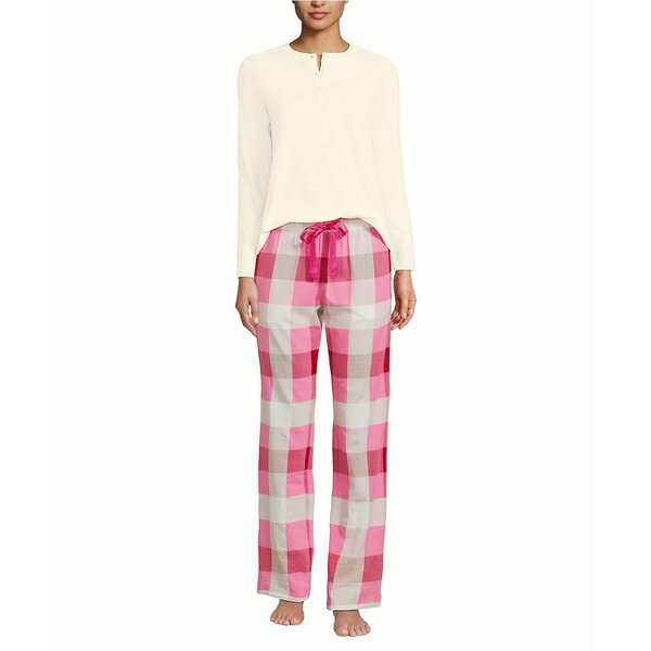 ランズエンド レディース カットソー トップス Women's Knit 2 Piece Pajama Set - Long Sleeve Top an..