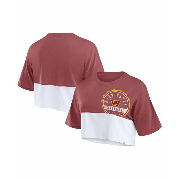 ファナティクス レディース Tシャツ トップス Women's Burgundy/White Washington Commanders Boxy Color Split Cropped T-Shirt Burgundy, White