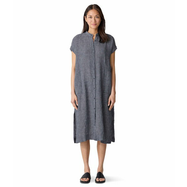 エイリーンフィッシャー レディース ワンピース トップス Mandarin Collar Dress Black White