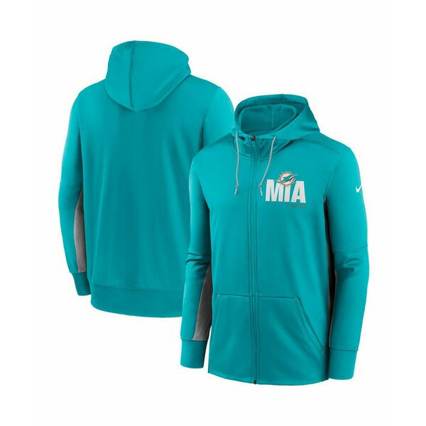 ナイキ メンズ パーカー・スウェットシャツ アウター Men's Aqua, Gray Miami Dolphins Mascot Performance Full-Zip Hoodie Aqua, Gray