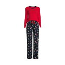 ランズエンド レディース Tシャツ トップス Women 039 s Pajama Set Knit Long Sleeve T-Shirt and Flannel Pants Deep sea navy holiday pups