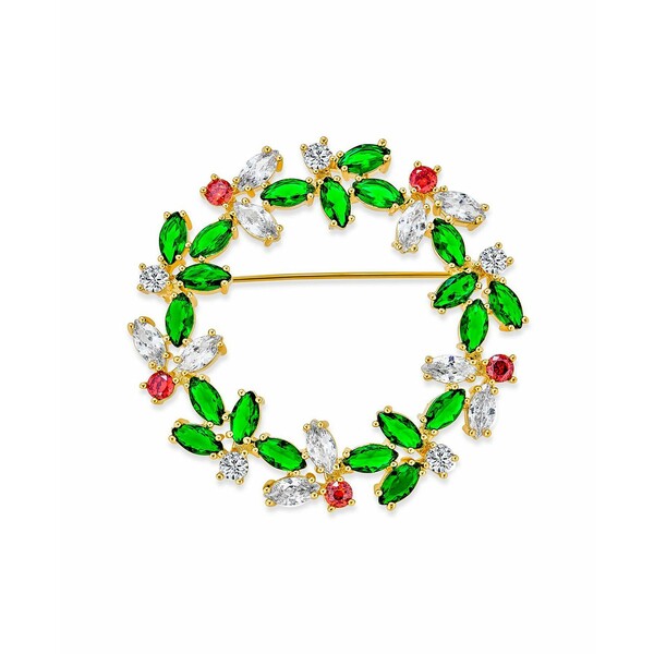 ブリング レディース ピアス＆イヤリング アクセサリー Colorful Marquise Cubic Zirconia CZ Green Red White Round Fashion Christmas Holiday Wreath Brooch Pin For Women 14K Gold Plated Green