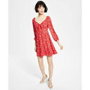 o[X[ fB[X s[X gbvX Women's Ditsy-Print Tie-Bust Dress, Created for Macy's Aurora Red Floral