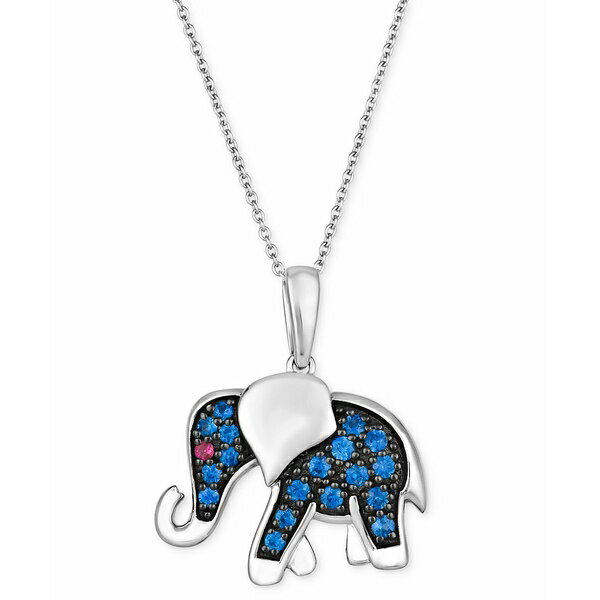 @ fB[X lbNXE`[J[Ey_ggbv ANZT[ Blueberry Sapphire (3/8 ct. t.w.) & Passion Ruby Accent Elephant Pendant Necklace in 14k White Gold, 18