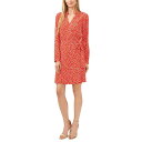 セセ レディース ワンピース トップス Women's Printed Collared Faux Wrap Long Sleeve Dress Candy Apple