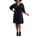 h^CX fB[X s[X gbvX Plus Size Velvet V-Neck Fit & Flare Dress Navy