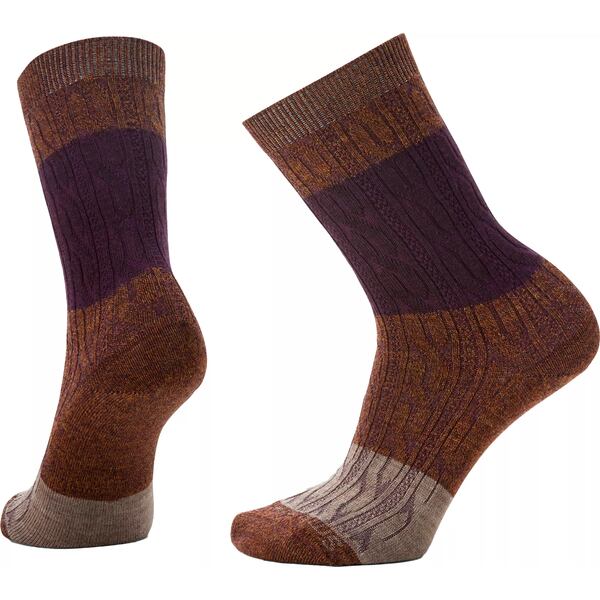 X}[gE[ fB[X C A_[EFA Smartwool Women's Everyday Color Block Cable Crew Socks Acorn/Bordeaux Marl