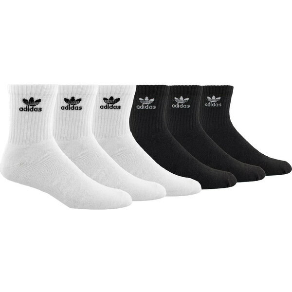 ǥ    adidas Men's Originals Trefoil Quarter Socks 6 Pack White/Black