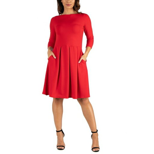 24セブンコンフォート レディース ワンピース トップス Women's Perfect Fit and Flare Pocket Dress Red 24セブンコンフォート レディース ワンピース トップス Women's Perfect Fit and Flare Pocket Dress Red