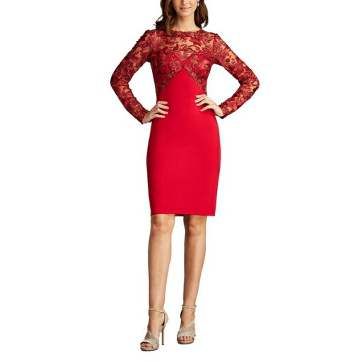 タダシショージ レディース ワンピース トップス Women's Ena Embroidered Tulle & Crepe Cocktail Dress Red タダシショージ レディース ワンピース トップス Women's Ena Embroidered Tulle & Crepe Cocktail Dress Red
