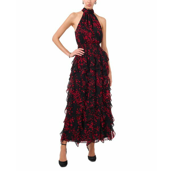 ワンステイト レディース ワンピース トップス Women's Halter Cascade-Ruffle Maxi Dress Rich Black