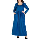 24セブンコンフォート レディース ワンピース トップス Plus Size Long Sleeve Maxi Dress with Pockets Teal