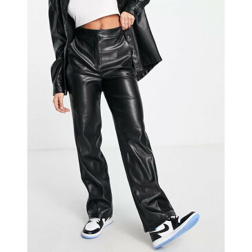エイソス レディース カジュアルパンツ ボトムス ASOS DESIGN Hourglass leather look ultimate straight leg pants in black Black