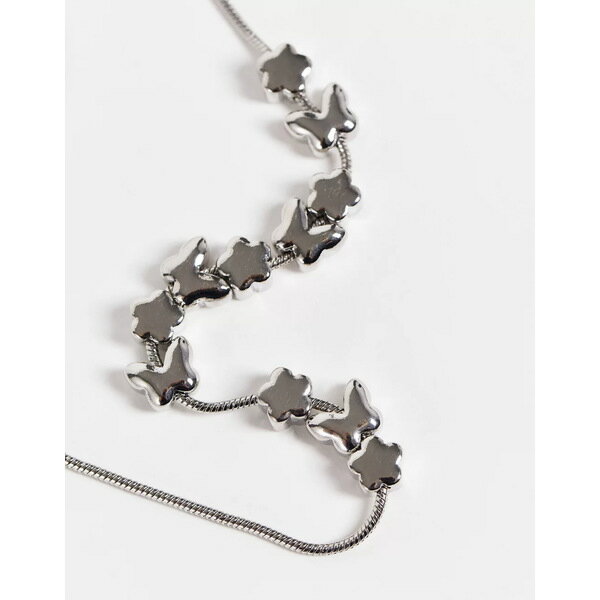 エイソス メンズ ネックレス・チョーカー アクセサリー ASOS DESIGN neckchain with metal butterfly and flower beads in silver tone SILVER