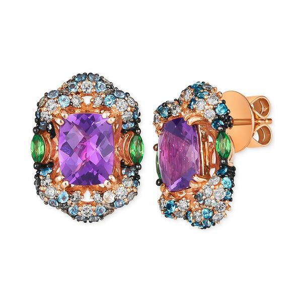 ルヴァン レディース ピアス＆イヤリング アクセサリー Multi-Gemstone (4-1/2 ct. t.w.) & Nude Diamond (7/8 ct. t.w.) Halo Cluster Statement Stud Earrings in 14k Rose Gold Amethyst