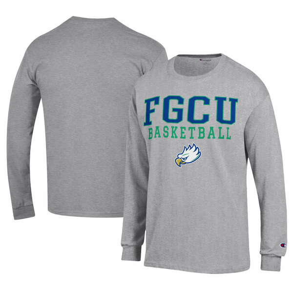 チャンピオン メンズ Tシャツ トップス Florida Gulf Coast Eagles Champion Icon Logo Basketball Jersey Long Sleeve TShirt Gray