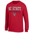 チャンピオン メンズ Tシャツ トップス NC State Wolfpack Champion Stack Logo Volleyball Powerblend Long Sleeve TShirt Red 2