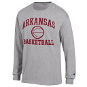 チャンピオン メンズ Tシャツ トップス Arkansas Razorbacks Champion Basketball Icon Long Sleeve TShirt Heather Gray