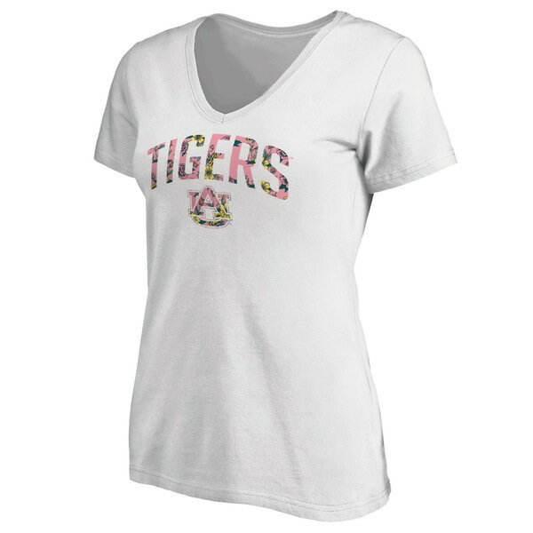 t@ieBNX fB[X TVc gbvX Auburn Tigers Fanatics Branded Women's Floral Arched VNeck TShirt White