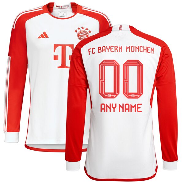 ǥ  ˥ե ȥåץ Bayern Munich adidas 2023/24 Home Replica Custom Long Sleeve Jersey White